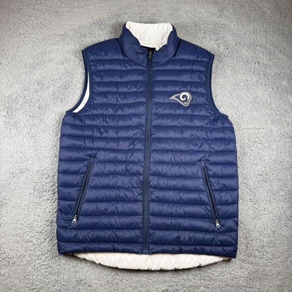 Saint Louis Rams Puffer Vest Men's Medium Blue VTG Y2K Quilted NFL Football LA - Picture 1 of 8
